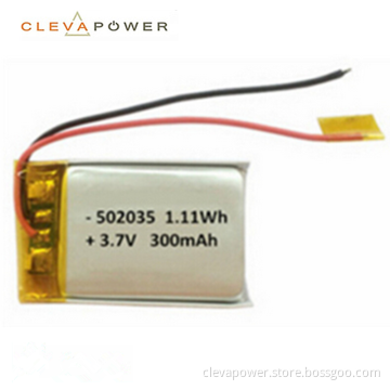 502035 300mah rechargeable lithium polymer battery